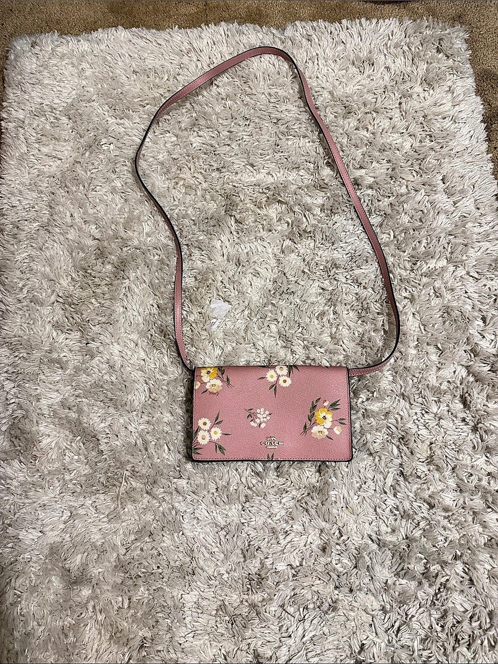 Coach Phone Crossbody With Floral Print in Pink & Brown